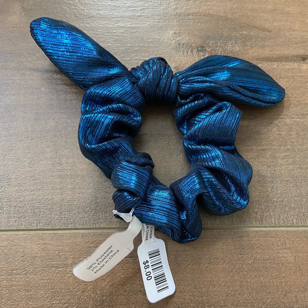 {Free People} Endless Nights Bow Scrunchie Blue Metallic